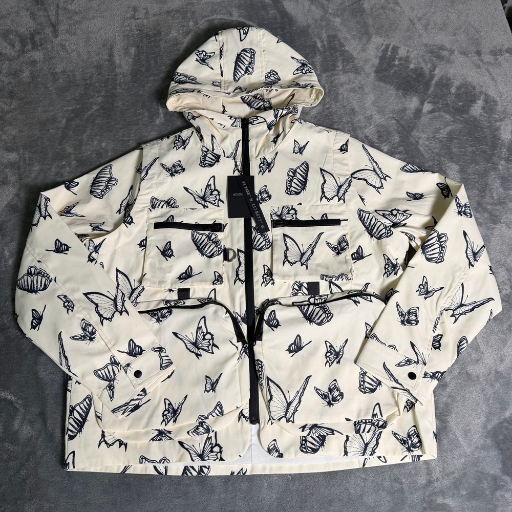 Afield Out Butterfly Print Utility Jacket Cream Black Hooded Womens XS New